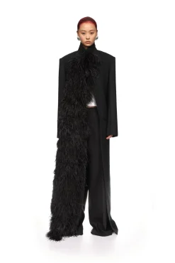 FEATHER TRIM TAILORED COAT