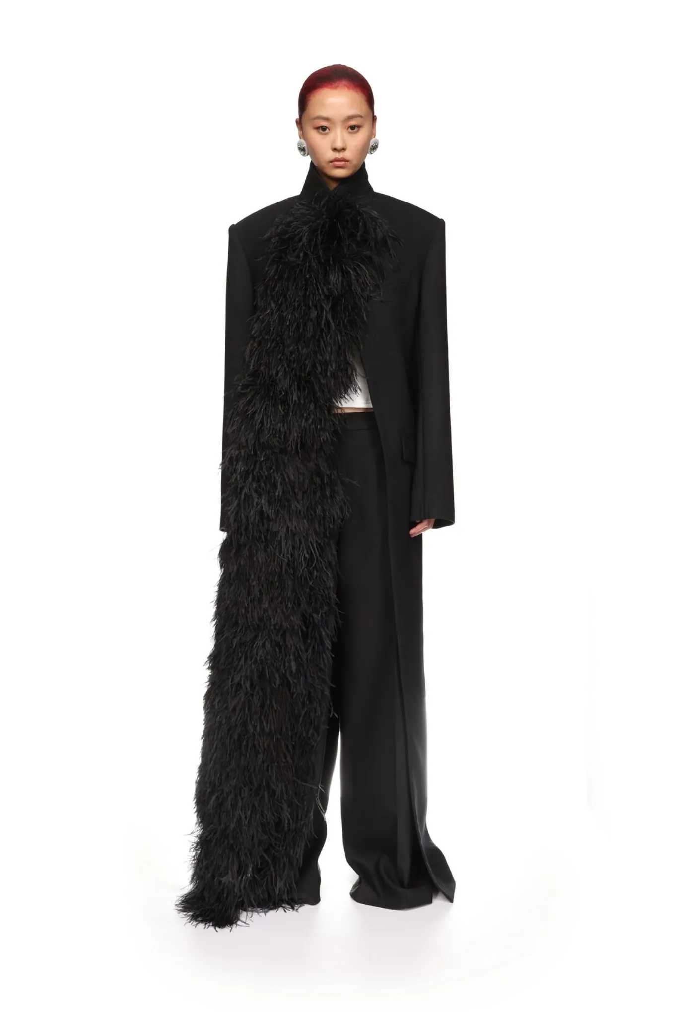FEATHER TRIM TAILORED COAT