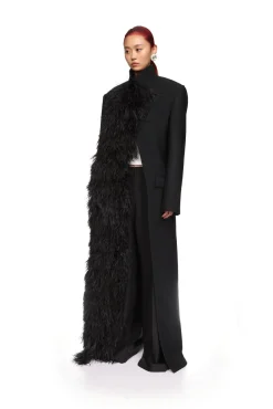 FEATHER TRIM TAILORED COAT