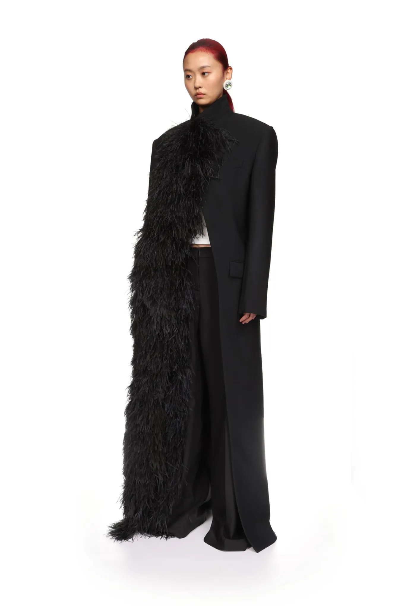 FEATHER TRIM TAILORED COAT