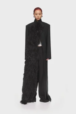 FEATHER TRIM TAILORED COAT