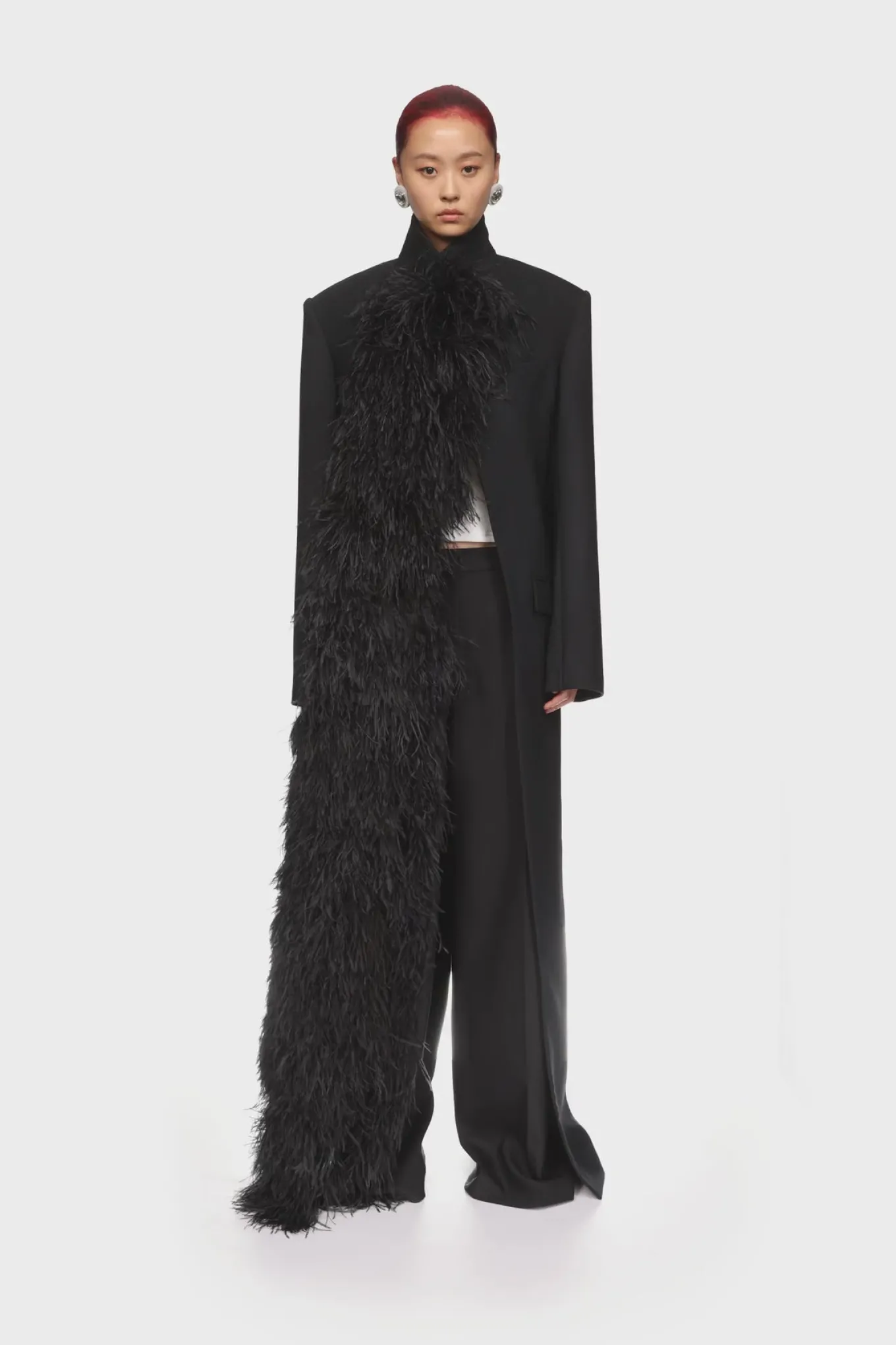 FEATHER TRIM TAILORED COAT