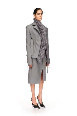 FEATHER TRIM TAILORED JACKET IN GREY