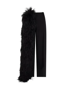 FEATHER TRIM TAILORED TROUSERS