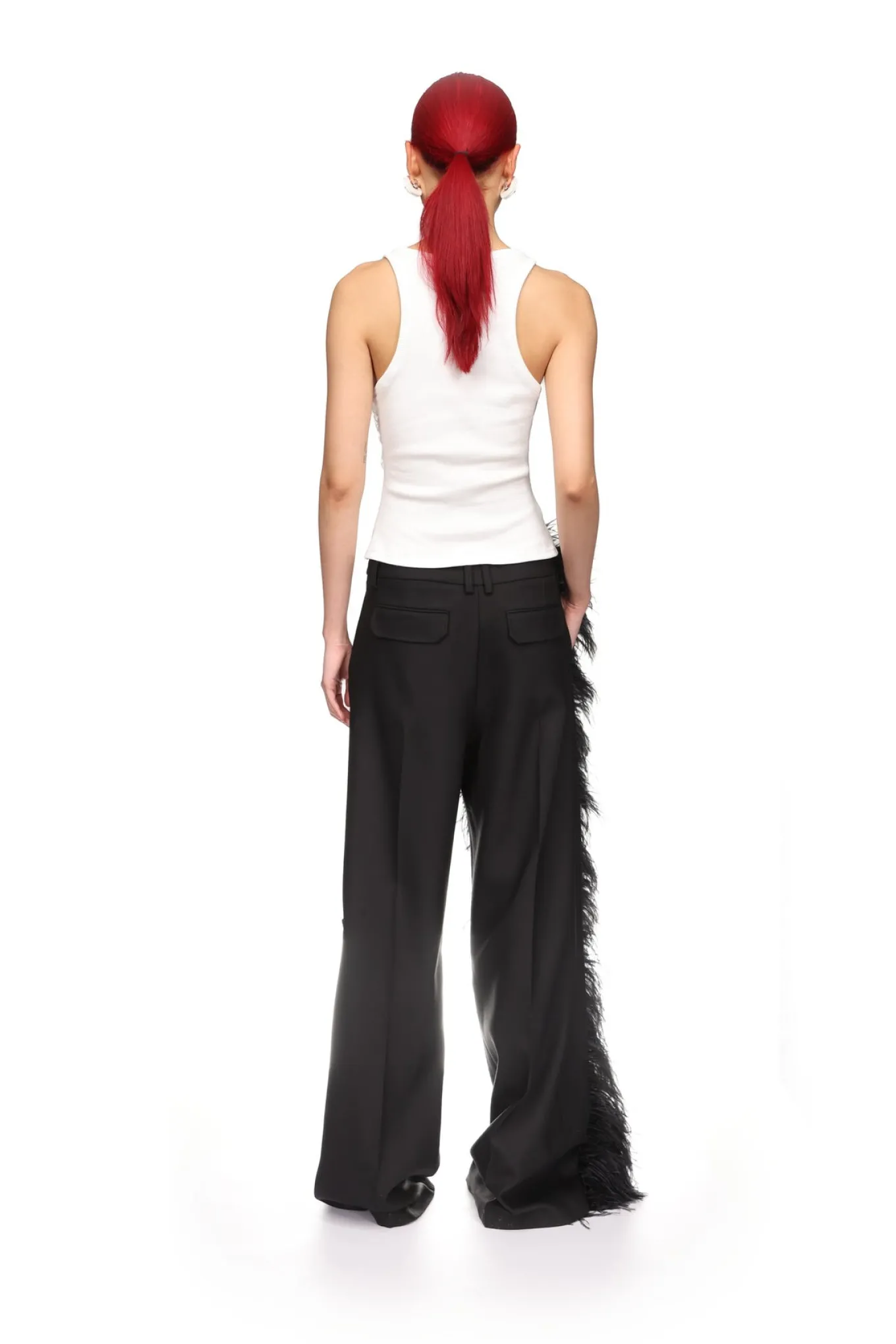 FEATHER TRIM TAILORED TROUSERS