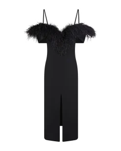 FEATHER TRIM TOP MIDI DRESS