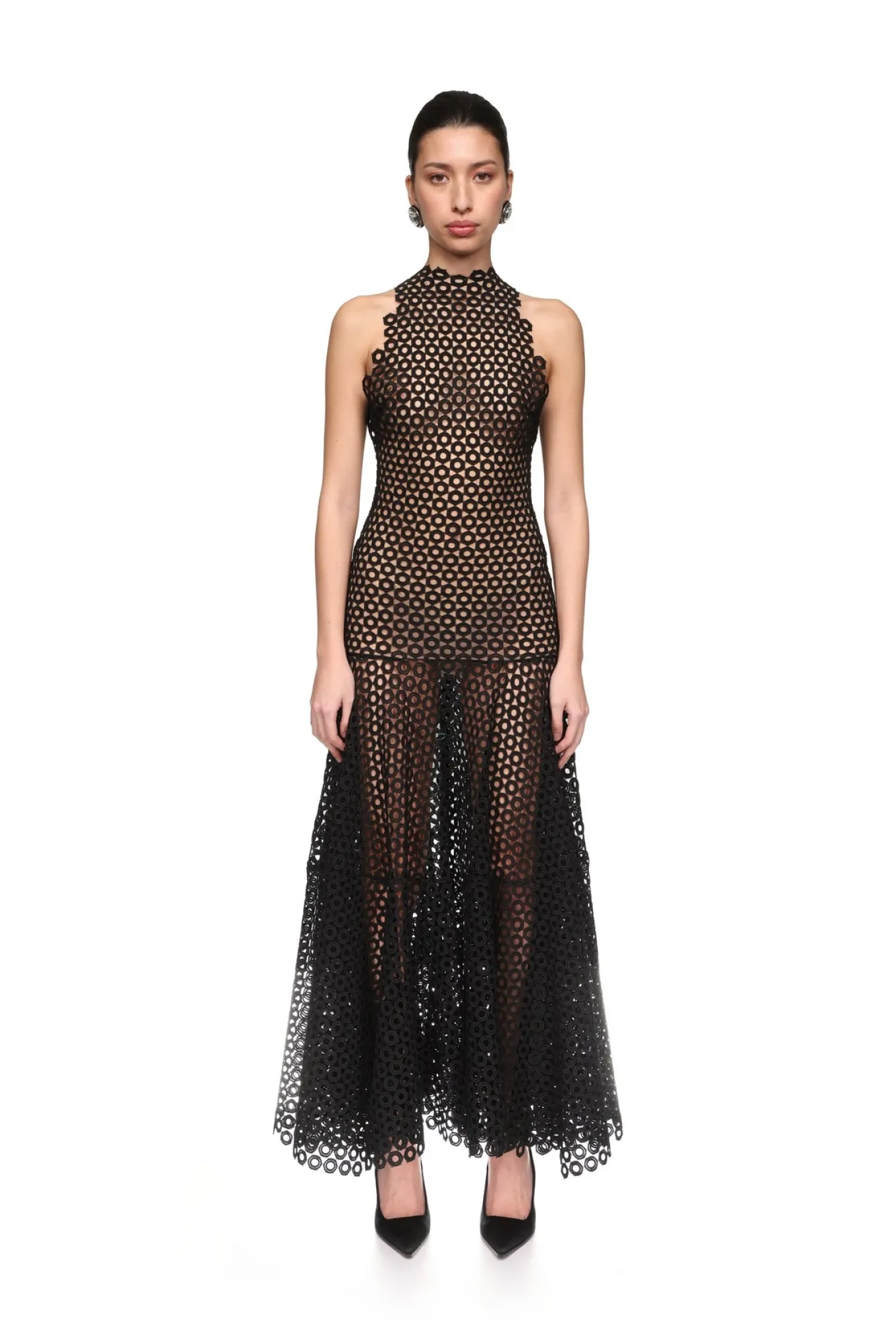 FLARE HEM SLEEVELESS MACRAME DRESS