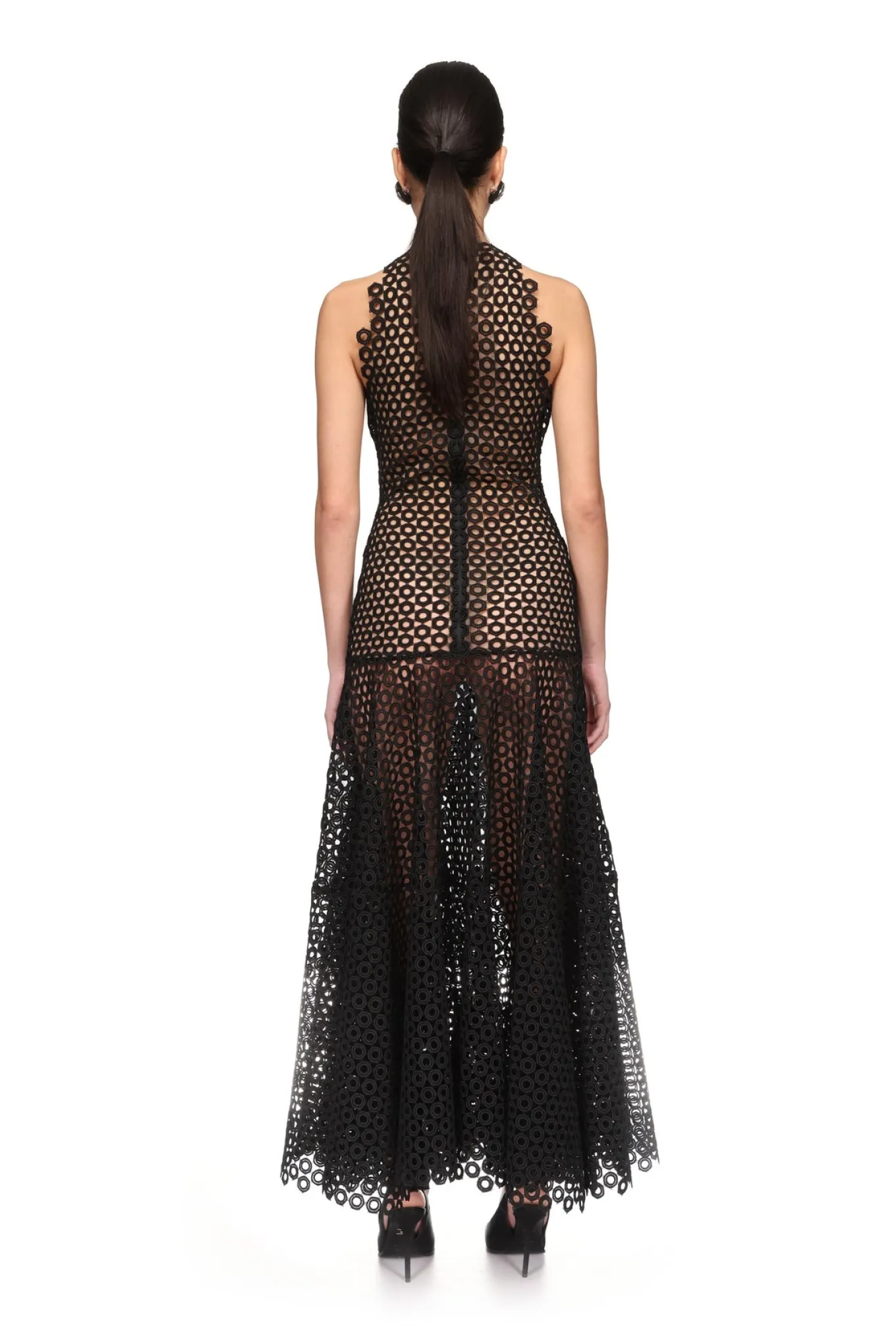 FLARE HEM SLEEVELESS MACRAME DRESS