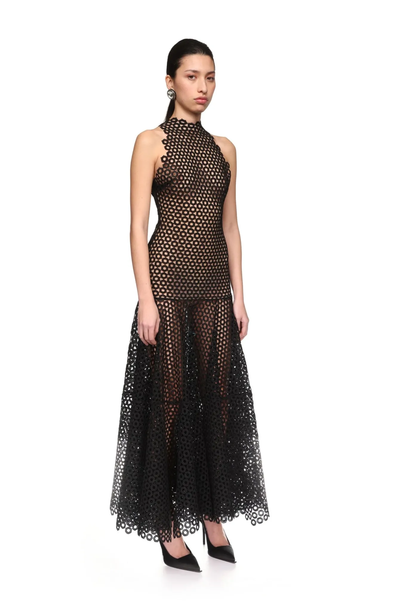 FLARE HEM SLEEVELESS MACRAME DRESS