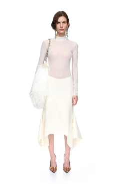 FLOUNCE HEM MIDI SKIRT