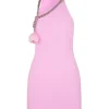 FLOWER AND CHAIN ONE-SHOULDER MINI DRESS