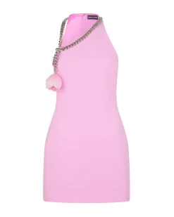 FLOWER AND CHAIN ONE-SHOULDER MINI DRESS