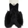 FOLD SKIRT AND FEATHER TRIM MINI DRESS