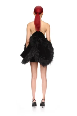 FOLD SKIRT AND FEATHER TRIM MINI DRESS