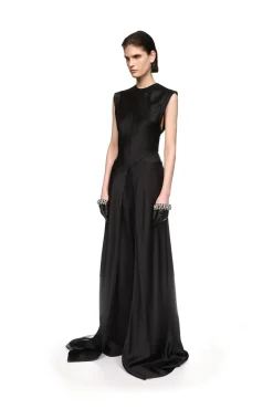 FOLDED SLEEVE SATIN GOWN
