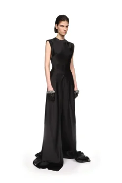 FOLDED SLEEVE SATIN GOWN