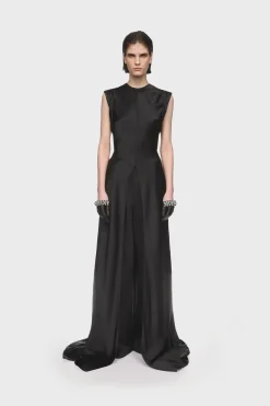 FOLDED SLEEVE SATIN GOWN