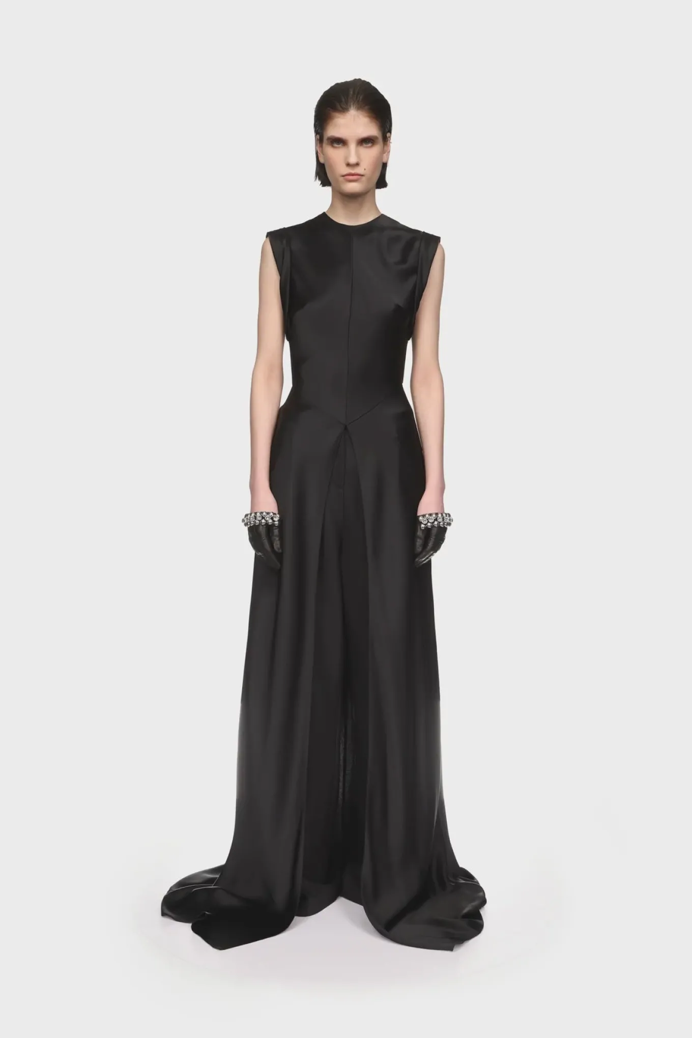 FOLDED SLEEVE SATIN GOWN