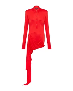 FRONT DRAPE SKIRT POLO SHIRT DRESS