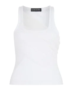 GATHERED TULLE TANK TOP IN WHITE
