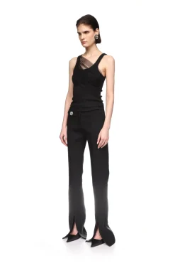 GATHERED TULLE TANK TOP IN BLACK