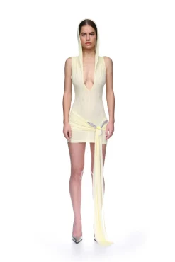 HOODED MINI DRESS WITH CRYSTAL HUMMINGBIRD