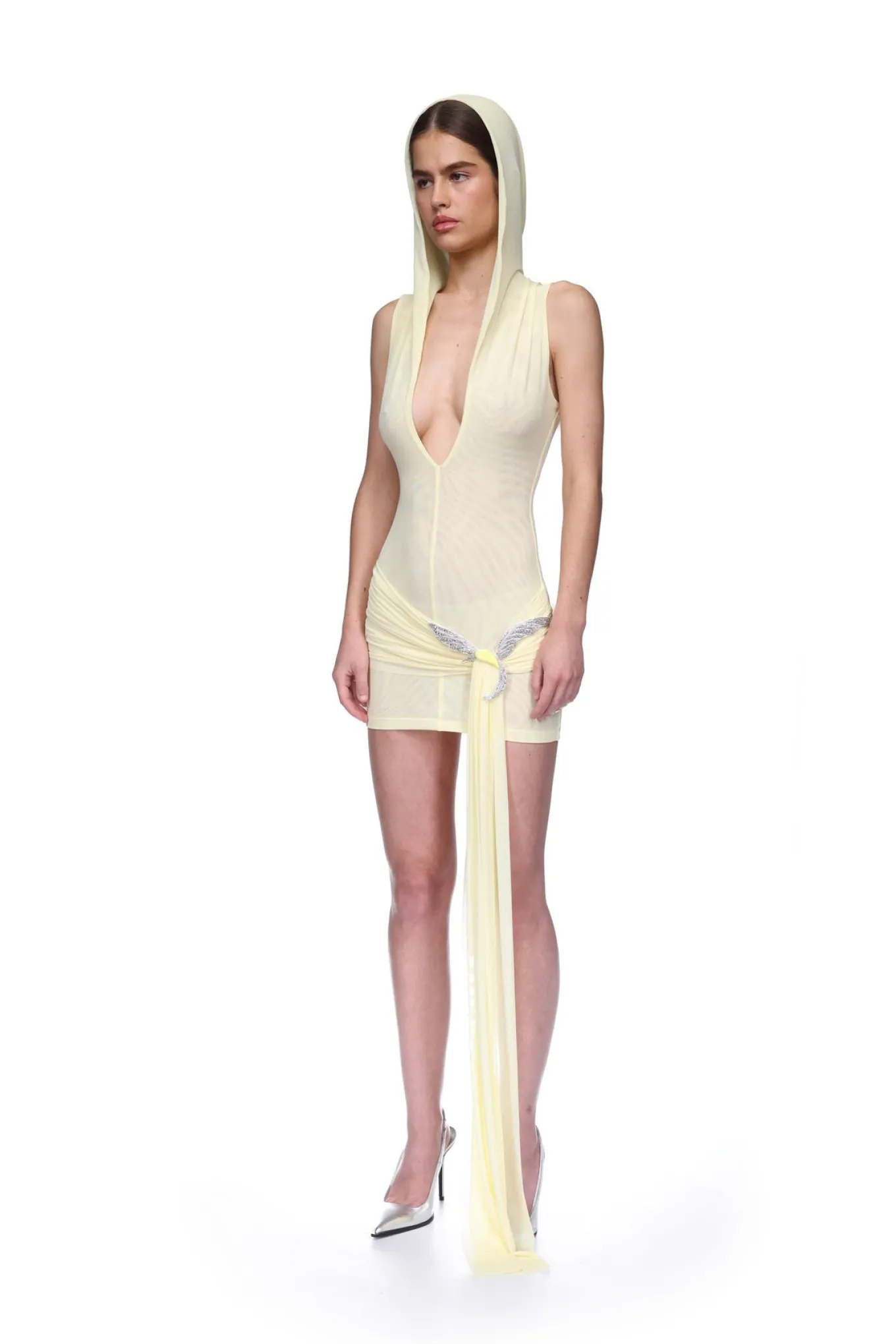 HOODED MINI DRESS WITH CRYSTAL HUMMINGBIRD