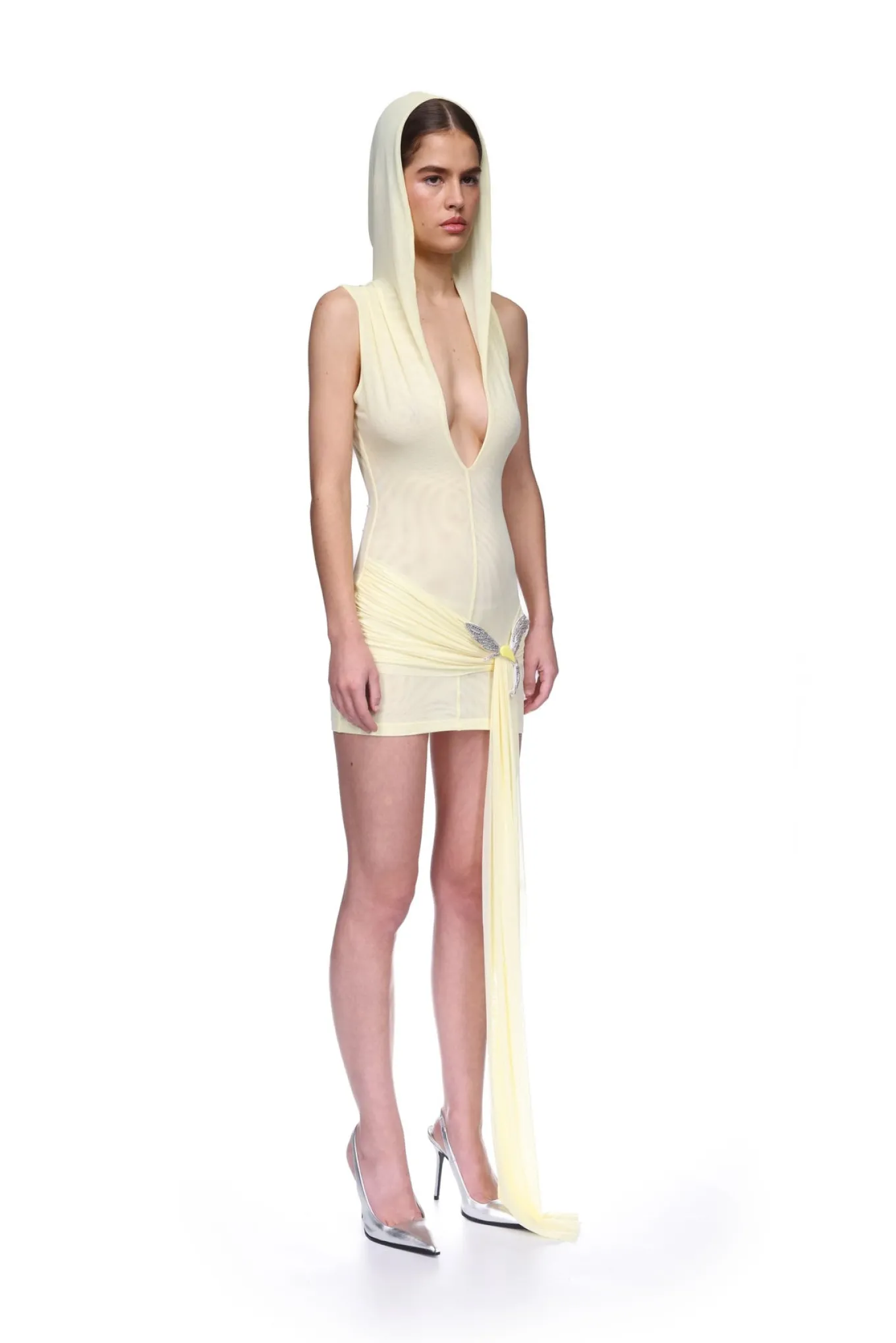 HOODED MINI DRESS WITH CRYSTAL HUMMINGBIRD