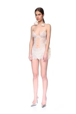 LACE AND RUFFLE TULLE MINI DRESS