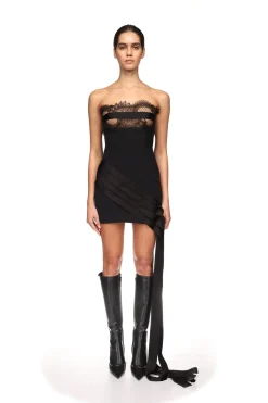 LACE BRA DETAIL AND PLEAT HEM MINI DRESS