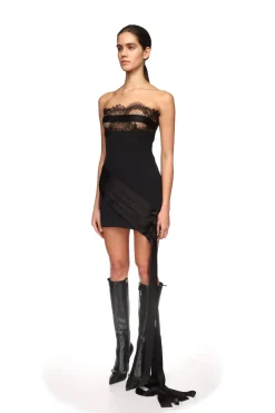 LACE BRA DETAIL AND PLEAT HEM MINI DRESS