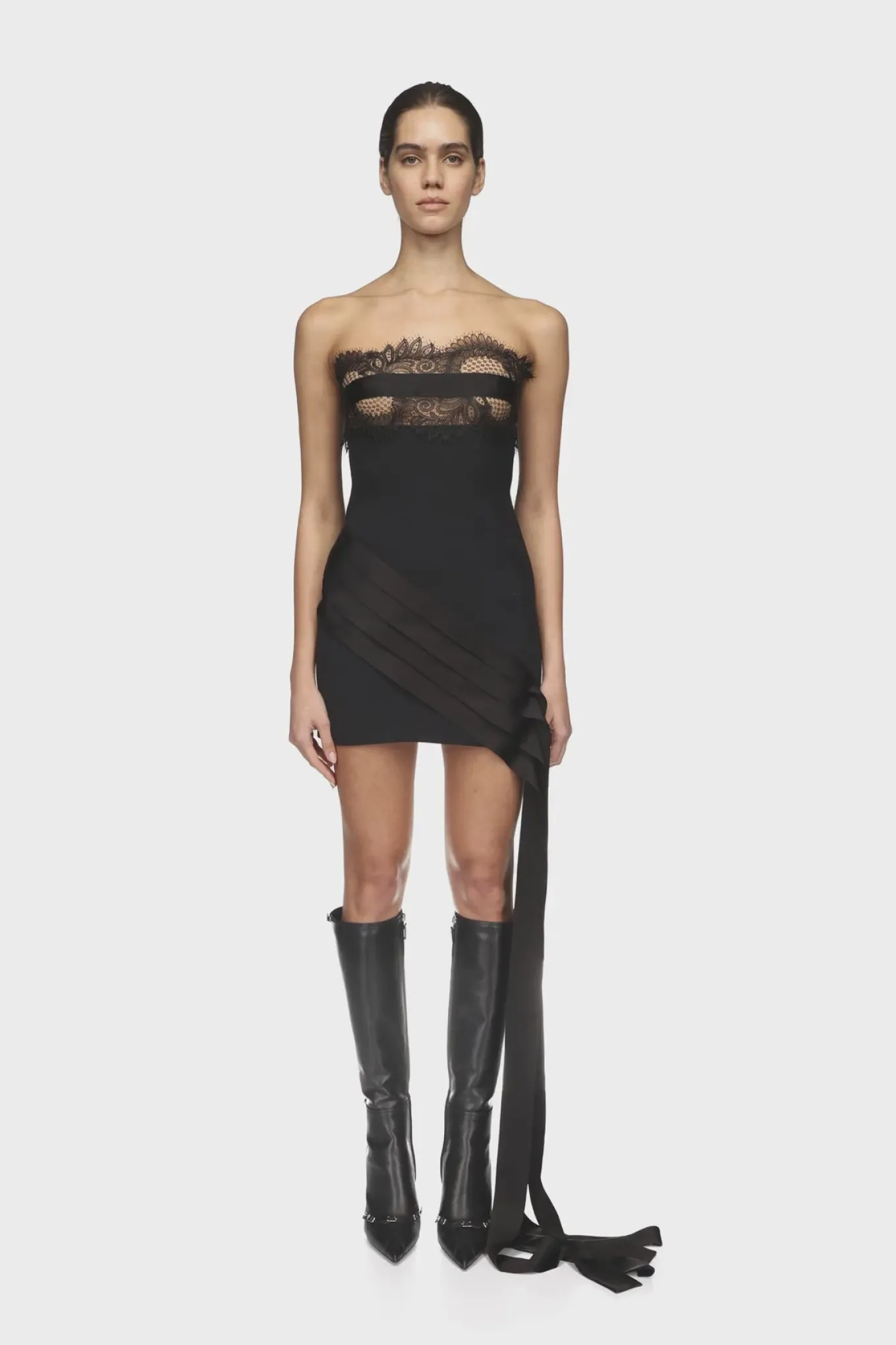 LACE BRA DETAIL AND PLEAT HEM MINI DRESS