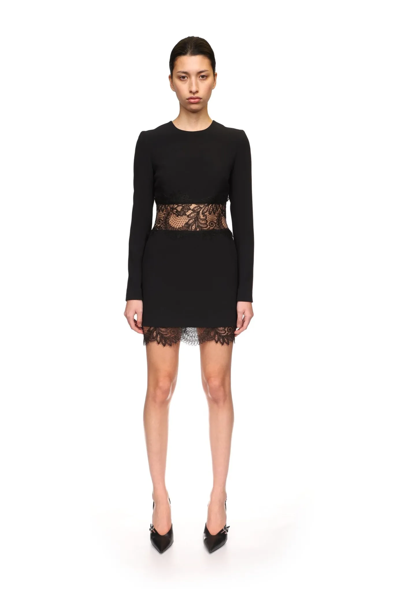 LACE INSERT AND HEM MINI DRESS
