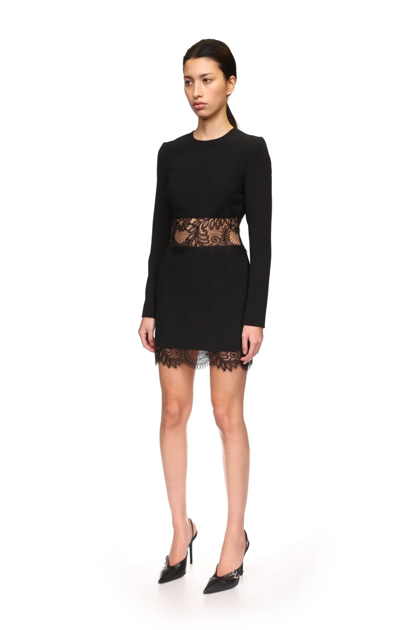 LACE INSERT AND HEM MINI DRESS