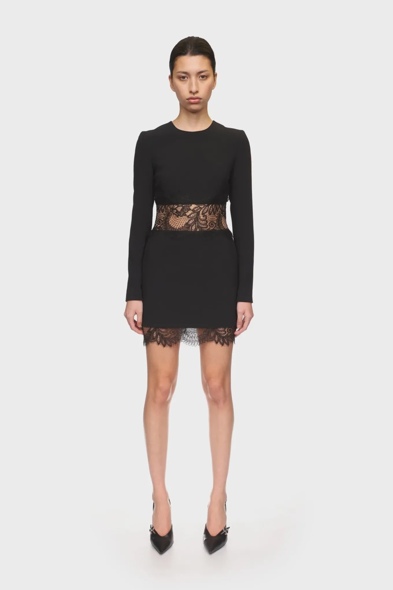 LACE INSERT AND HEM MINI DRESS