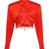 LACE UNDERLAY LONG SLEEVE CROPPED SHIRT