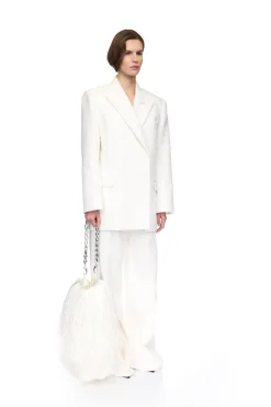 LARGE RAFFIA FRINGE TRIM BAG IN WHITE