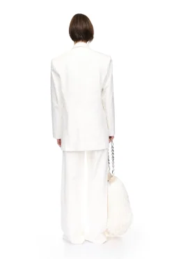 LARGE RAFFIA FRINGE TRIM BAG IN WHITE