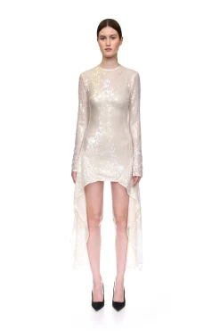 LONG SLEEVE ASYMMETRIC HEM SEQUIN DRESS