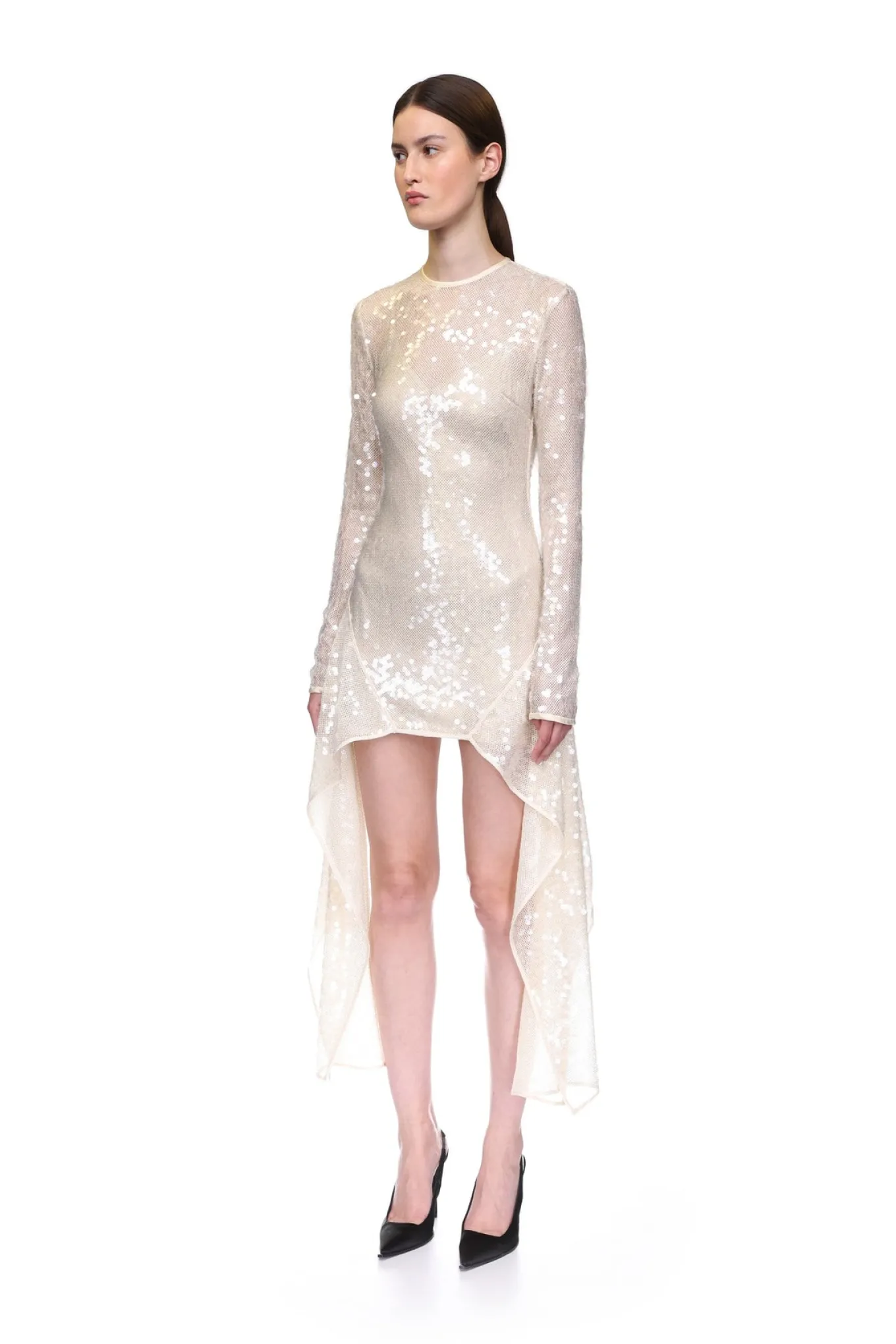 LONG SLEEVE ASYMMETRIC HEM SEQUIN DRESS