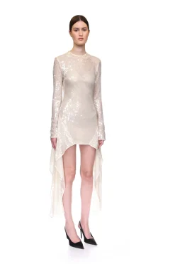 LONG SLEEVE ASYMMETRIC HEM SEQUIN DRESS