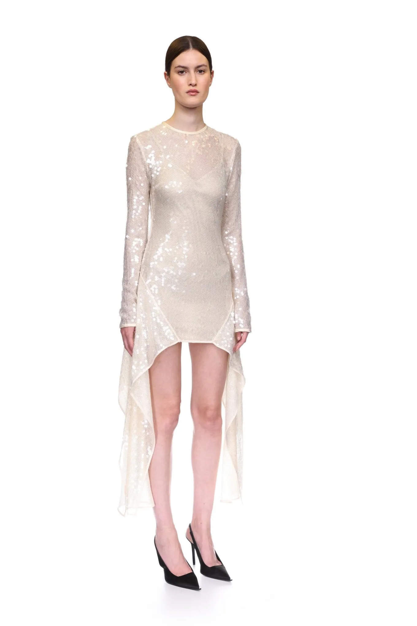 LONG SLEEVE ASYMMETRIC HEM SEQUIN DRESS