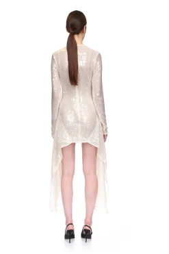 LONG SLEEVE ASYMMETRIC HEM SEQUIN DRESS