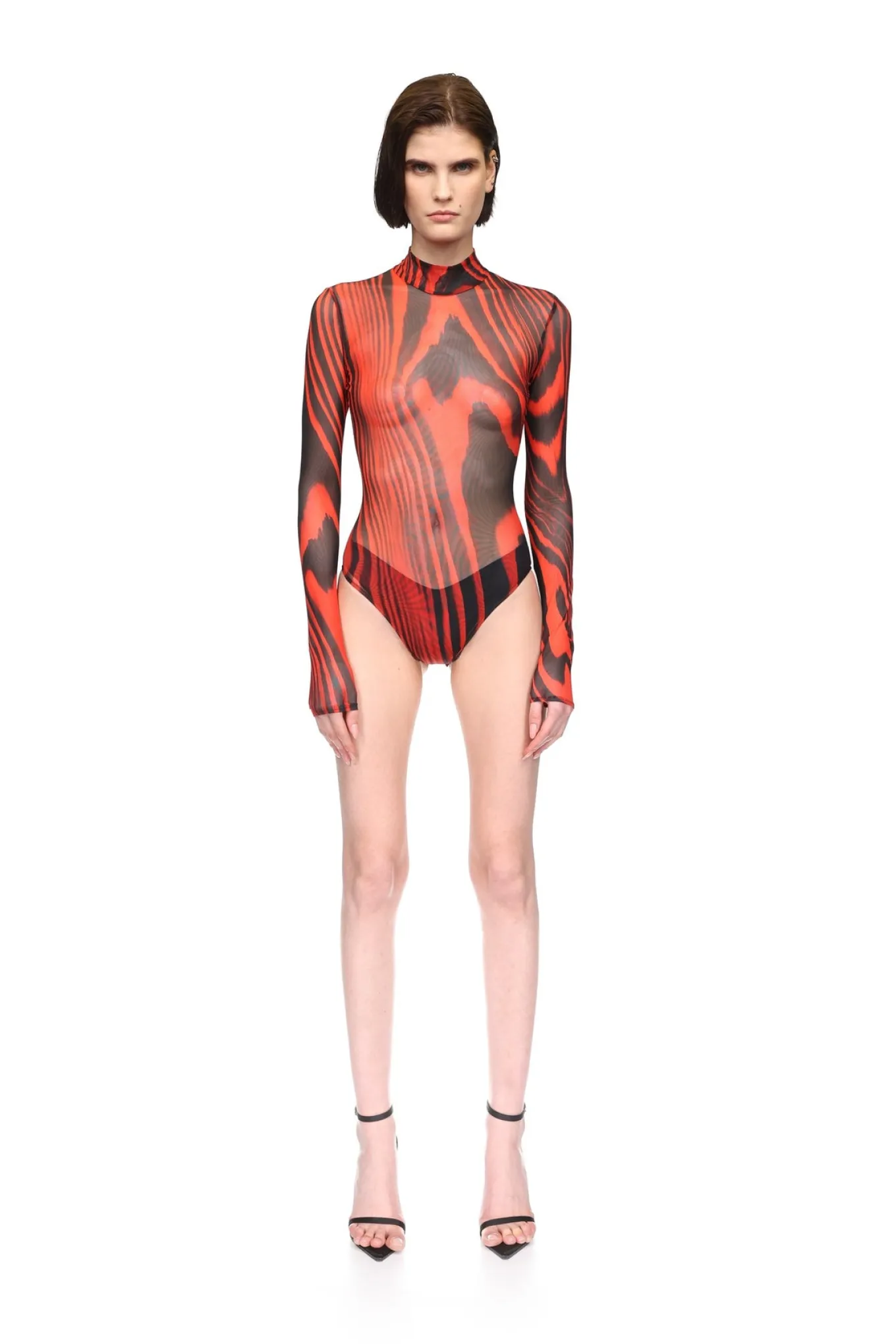 LONG SLEEVE ZEBRA PRINT MESH BODYSUIT