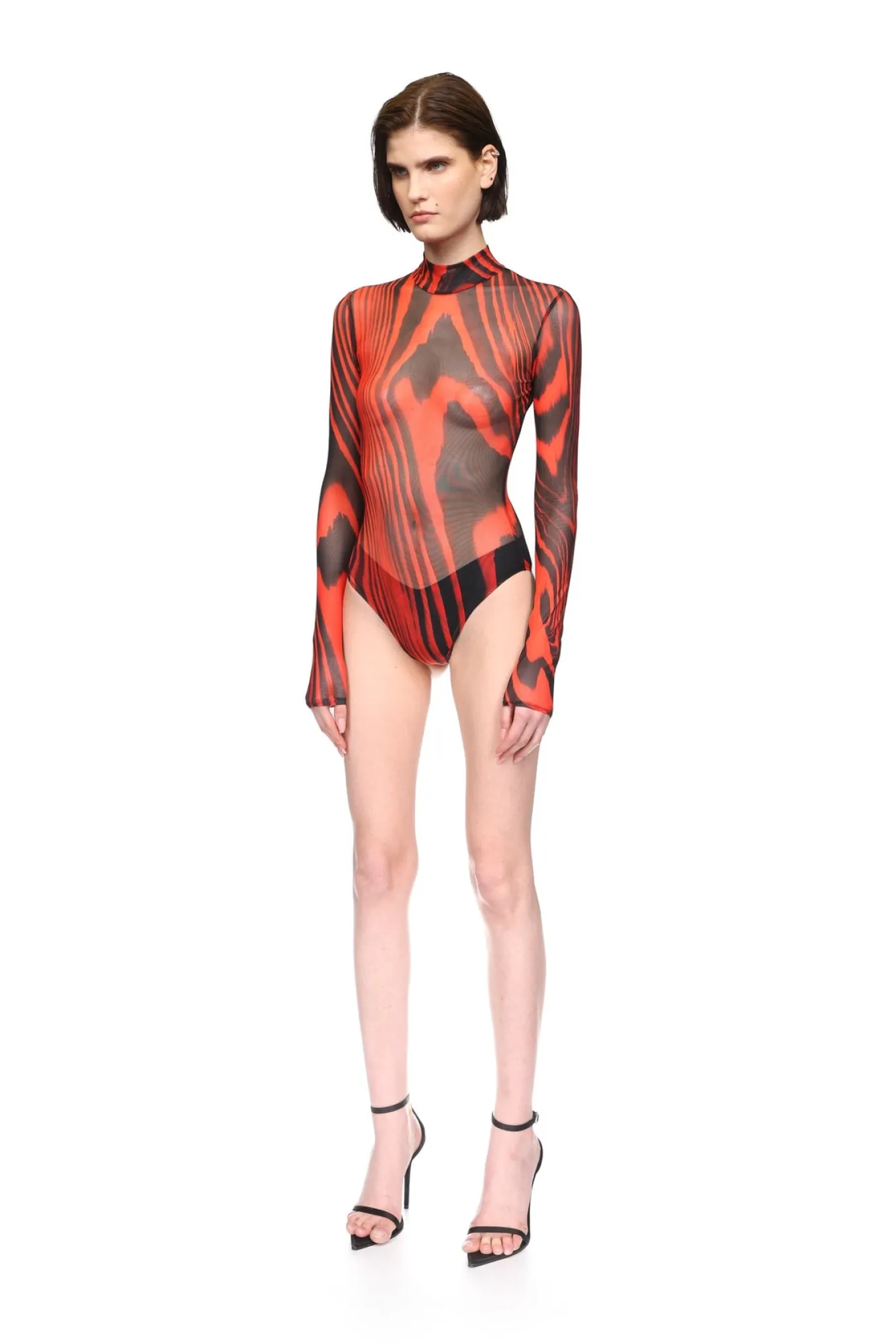 LONG SLEEVE ZEBRA PRINT MESH BODYSUIT
