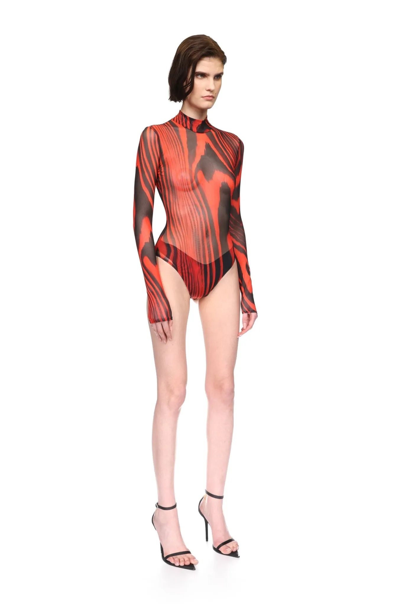 LONG SLEEVE ZEBRA PRINT MESH BODYSUIT