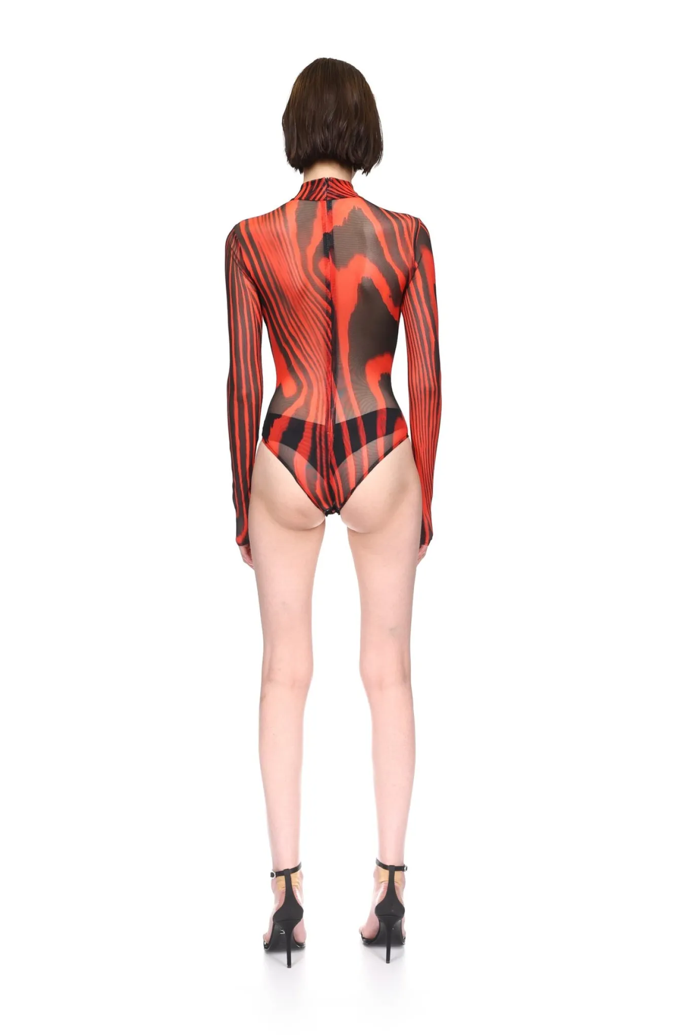 LONG SLEEVE ZEBRA PRINT MESH BODYSUIT