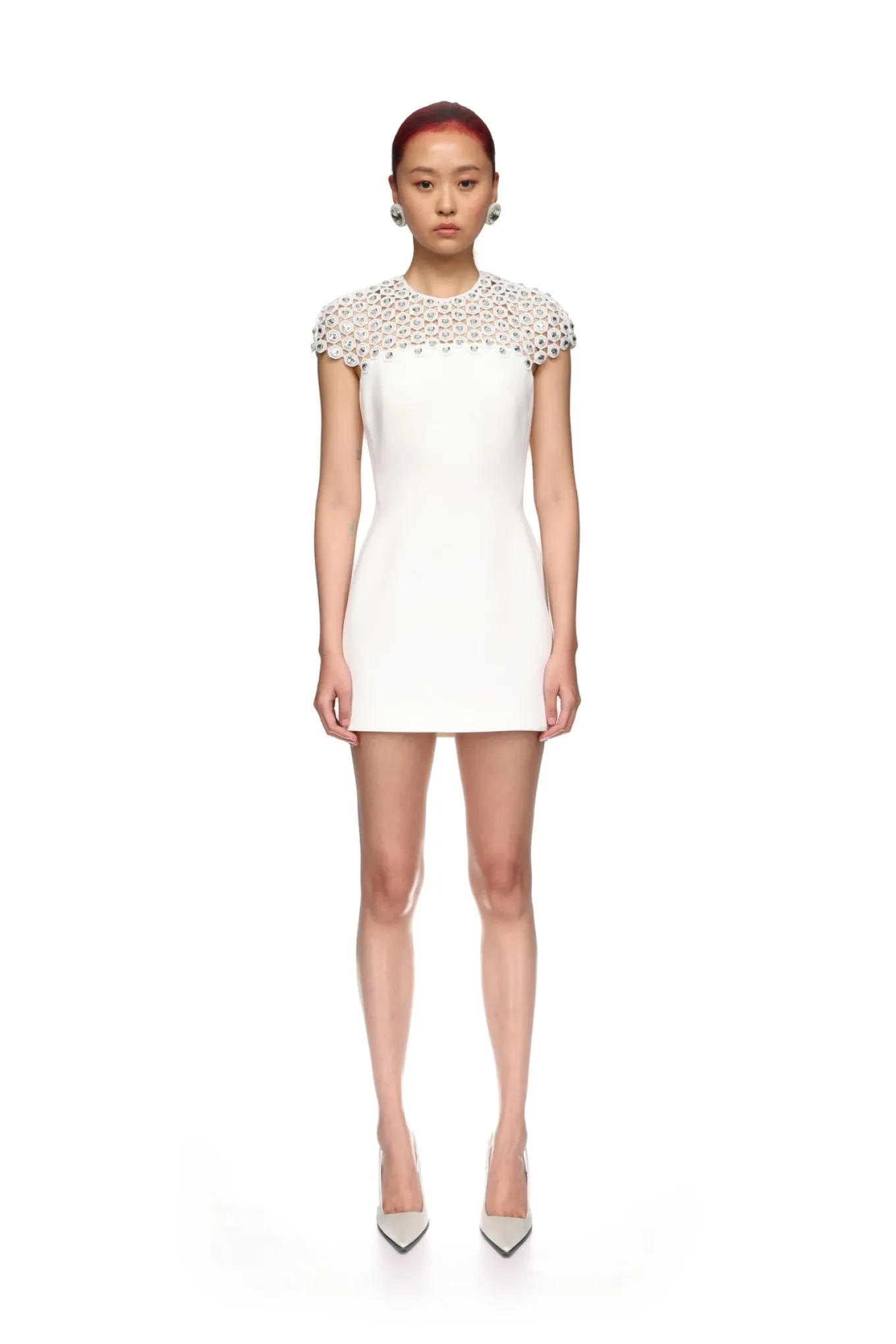 MACRAME DETAIL MINI DRESS IN WHITE