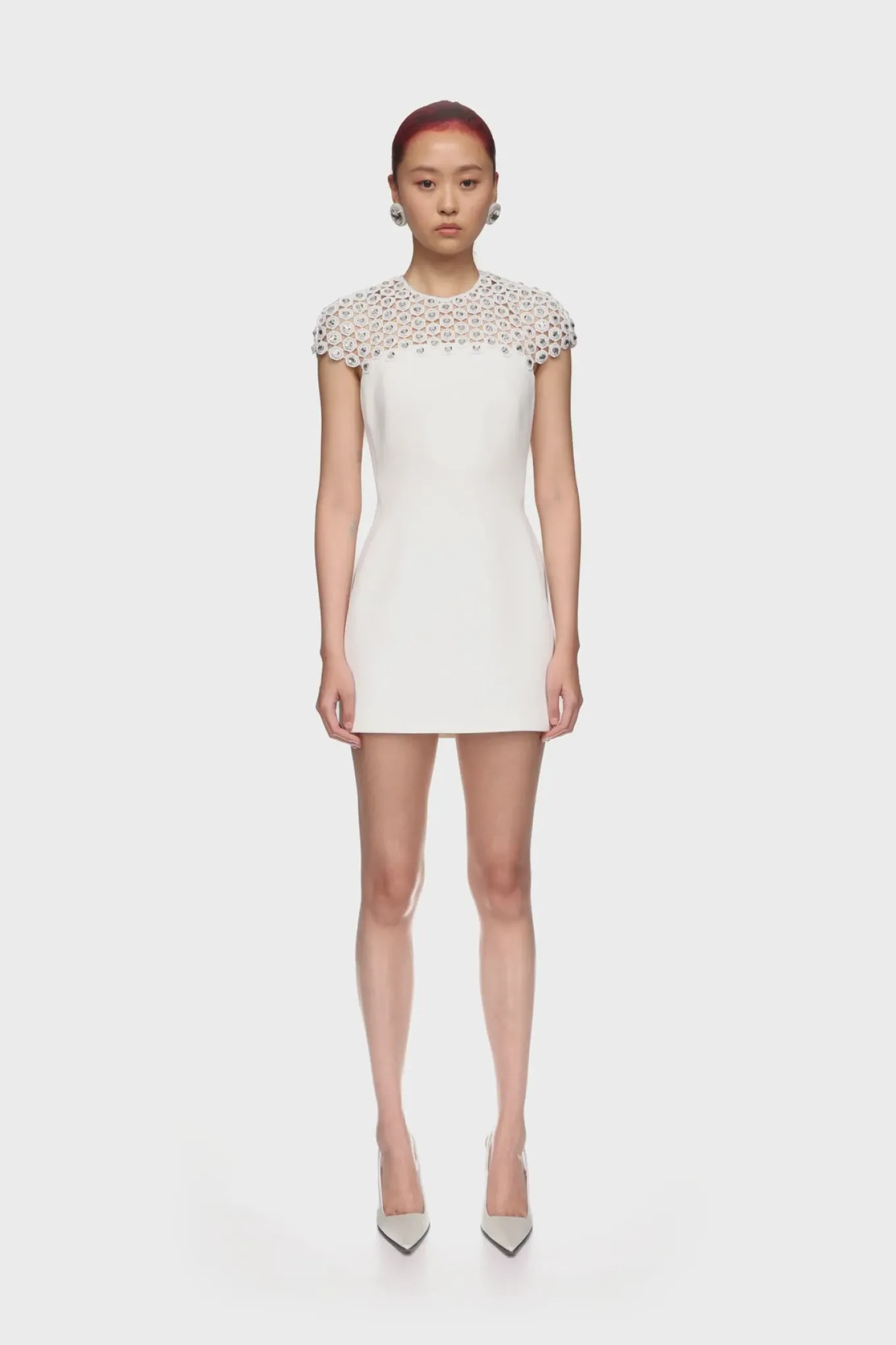 MACRAME DETAIL MINI DRESS IN WHITE
