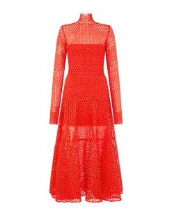 MACRAME MIDI DRESS IN RED